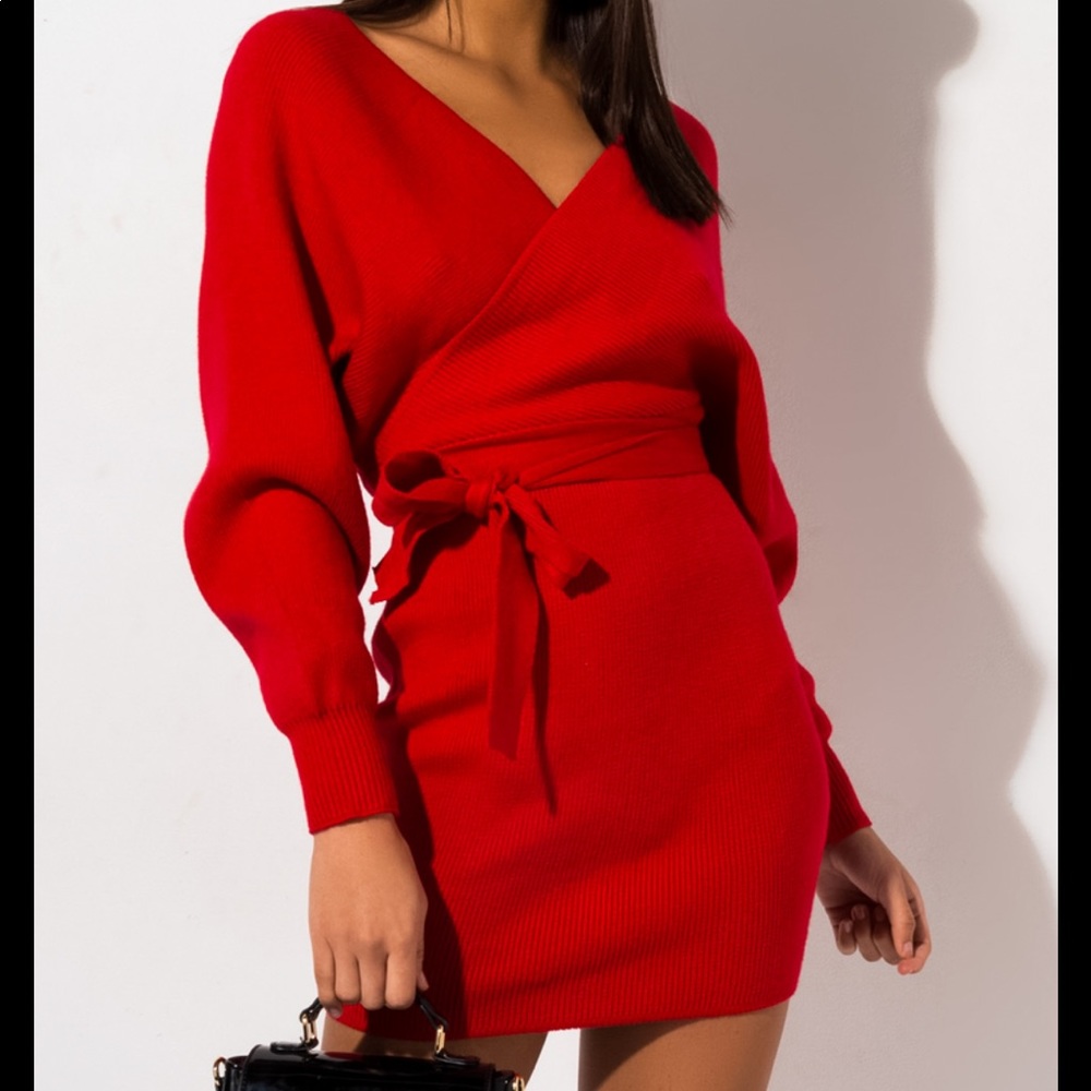 AKIRA Red Off The Shoulder Mini Dress S